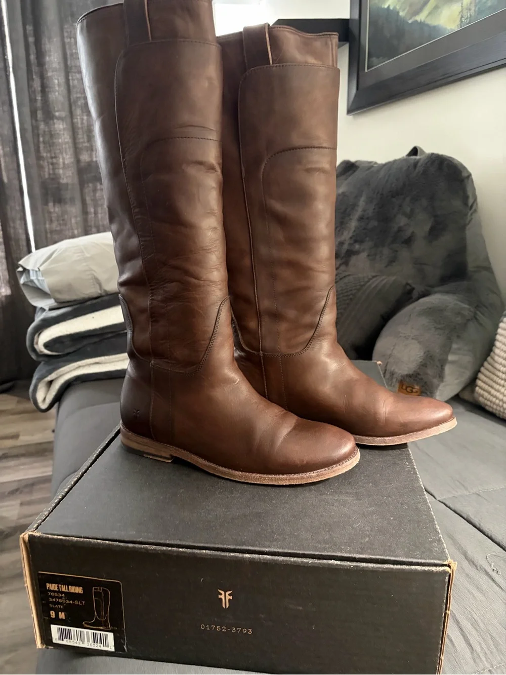 Frye Paige (Slate) Leather Tall Riding Boots (brown)